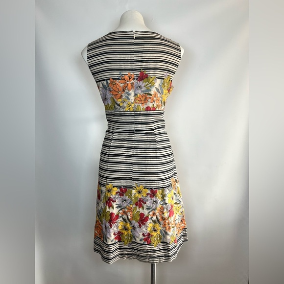 KEW London Y2K Floral Striped Midi Dress Linen Cotton Blend Vintage 2000s Large - Picture 4 of 6